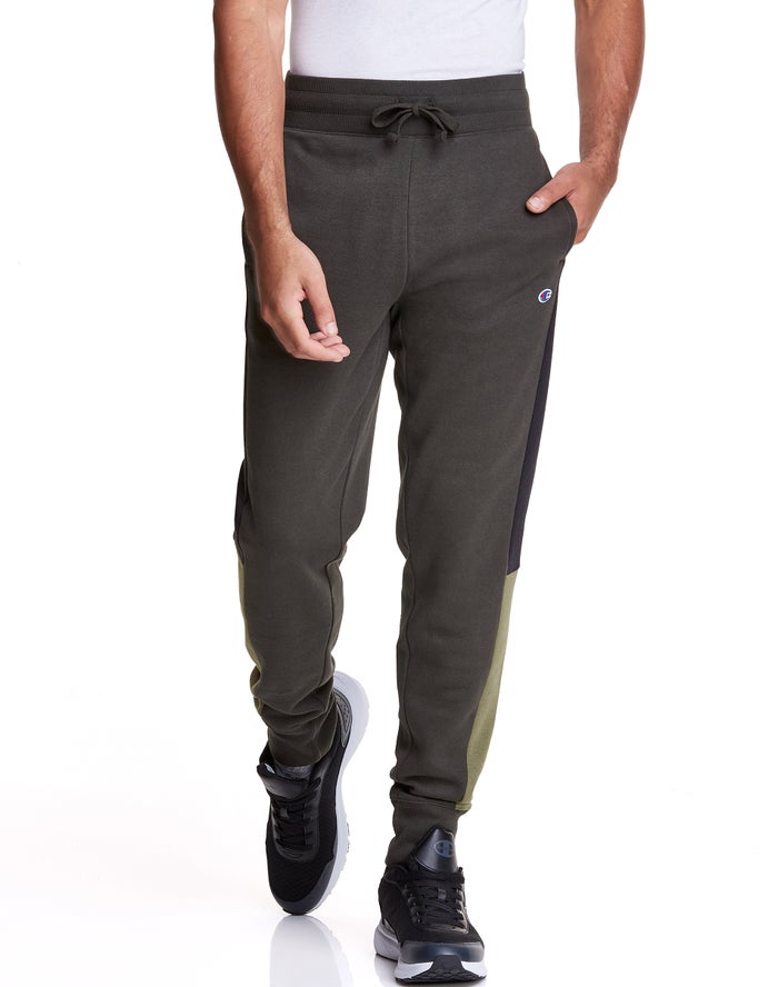 Champion Mens Joggers NZ - Colorblock Fleece Olive/Black ( 9528-BNACS )